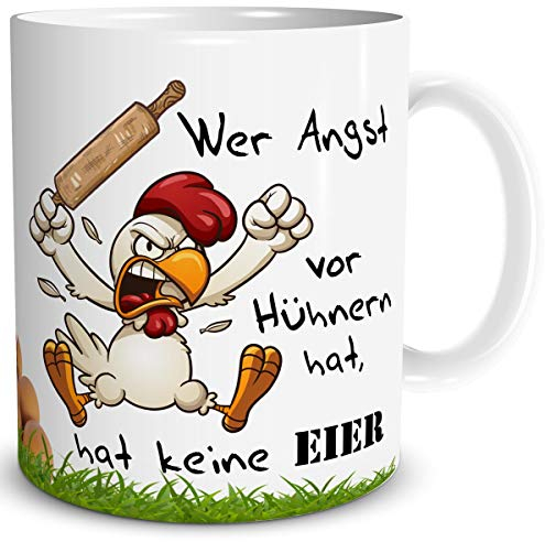 TRIOSK Hühner Tasse Nudelholz Huhn mit Spruch lustig Oster Eier Geschenk für Frauen Männer Büro Kollegen Freundin Hühnerliebhaber Ostern, Keramik 300ml