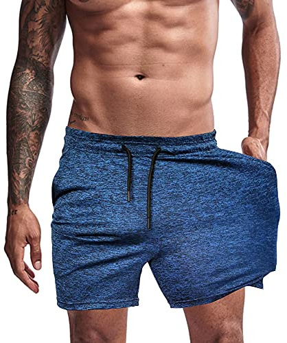 Agilelin Sportshorts för män, innersöm med ficka, träning, snabbtorkande, blå, L