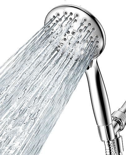 High Pressure Shower Head with Handheld, JDO 6 Spray Settings Handheld Showerhead, 4.3 High Flow Rain Showerhead Set with 59 Stainless Steel Hose and Adjustable Bracket for Bathroom, Gym, Hotel