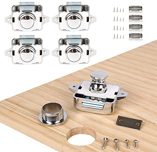 Push Button Catch Door Lock,Cabinet Lock Catch, Möbelschloss Push Lock, Möbelschlosser Schloss Für RV Camping Schrank Wohnmobil Wohnwagen (5 Stück Pearl Nickel)