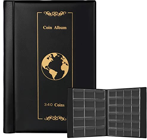 UKOFEW 340 Tasche Raccoglitore Monete, Album Porta Monete da Collezione, Album Monete da Collezione 2 Euro, 4.5*4.5cm Grande Album Libro Money Penny Pocket per Collezionisti, Riporre Monete(Nero)