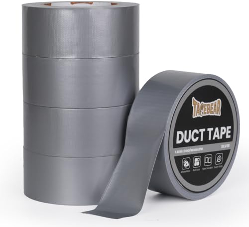 TAPEBEAR 5 Rollen Gewebereparatur-Klebeband Gewebeband Silber Duct Tape 48mm x 27m, Gewebeverstärktes Ductape extra stark Stärke 0,23mm zum Reparieren, Befestigen, Bündeln, Verstärken oder Abdichten
