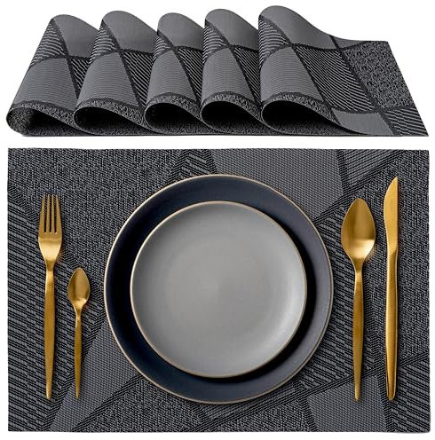 IPEA Manteles Individuales e Mesa Elegantes 45 x 30 cm para Cena, Almuerzo, Desayuno - 6 Unidades - Mantel Individual Lavable, Resistente Calor, Antideslizante, Antimanchas para Mesa de Cocina - Negro