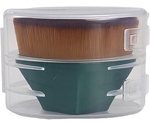 Ksvsonrvi Pennello per fondotinta, piatto Kabuki, morbido, di alta qualità, perfetto per cosmetici liquidi, creme e cipria, con custodia protettiva, verde