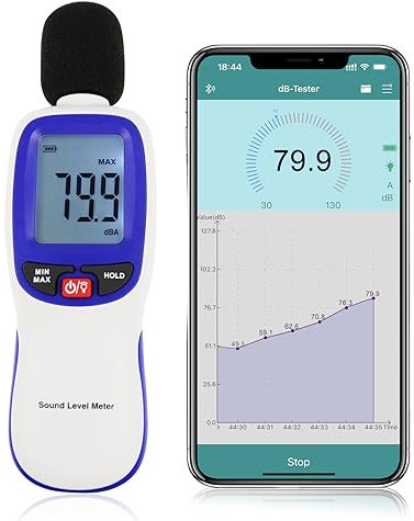 Wireless Decibel Meter Sound Level Meter Data Logger Bluetooth Sound Decibel Meter with App Data Recording Function 30~130dBA High Accuracy Noise Meter for Classroom, Home, Office