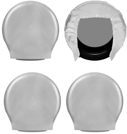 Explore Land – Lot de 4 Housses de Pneu Robustes pour Camion, VUS, remorque, Camping-Car, véhicule récréatif – Ajustement Universel pour pneus de diamètre de 66 à 73 cm, Noir et Gris