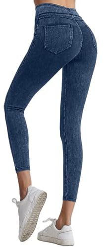 Onsoyours Jeggings da Donna Jeans Leggins a Vita Alta Stretchy Treggings Yoga Pantaloni Casual Slim Pantaloni Jeggings Elasticizzati Attillati in Denim A Blu XL