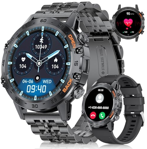 LIGE Smartwatch Herren (Anruf Texte Erinnerung),1,39 Zoll Robuste Outdoor Smartwatch mit Herzfrequenz Schlafüberwachung,100+ Sportmodi Fitnessuhr Militär Smart Watch für Android iOS, Schwarz Edelstahl