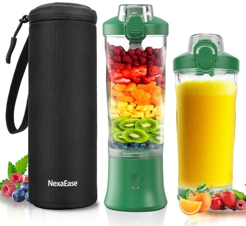 Tragbarer Mixer Smoothie Maker - 600ml Mini Standmixer to Go - 6 Klingen, Reisedeckel und Isolierte Hülle - USB Wiederaufladbar Blender Protein Shaker Bottle für Küche, Reise, Büro, Fitness, Camper