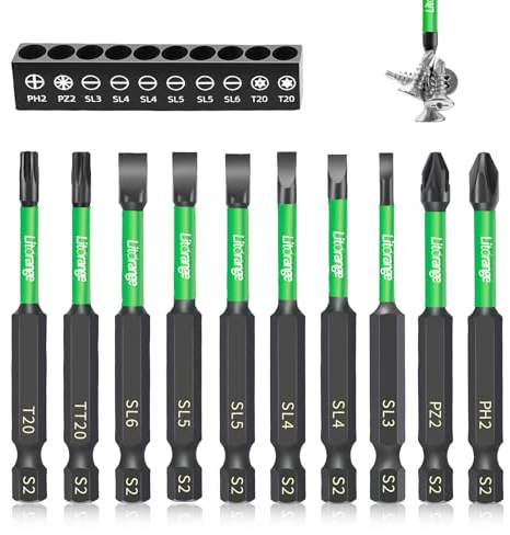 Litorange Juego de Puntas de 70 mm para Destornillador Inalámbrico - 10 Puntas Largas Con Cabeza Magnética Fuerte, Vástago Hexagonal de 1/4 Pulgadas