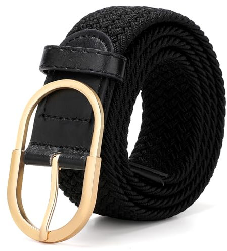 JasGood Unisex Geflochtener Stretchgürtel Elastischer Stoffgürtel Flechtgürtel Dehnbarer Gürtel für Damen und Herren,Schwarz,110cm