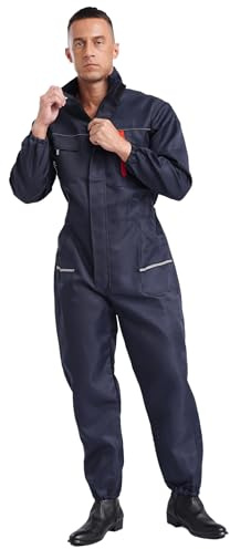 CHICTRY Tuta da Lavoro Uomo Cotone Tuta Meccanico Protettiva con Cerniera e Tasche Salopette Impermeabile Jumpsuit Overall Abbigliamento da Lavoro Workwear Blu scuro 3XL