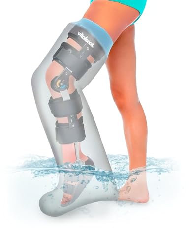 vitalseal - Funda Escayola Pierna Completa Adulto con Suela Antideslizante, Cubre Vendaje Impermeable para Ducha Piscina Reutilizable Adaptable, Protector Yeso Muslo Rodilla Heridas Quemaduras