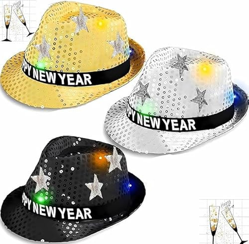 Bdecoll 3Stück Glitzer Silvester Deko 2026 Set,Happy New Year Haarreif Kopfschmuck Partyhüte Accessories - Frohes Neues Jahr - Neujahrsdeko - Dekoration zu Neujahr 2026