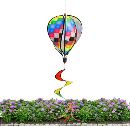 Carillon à vent | Montgolfière | Moulin à vent de jardin arc-en- | Spinner arc-en- suspendu d'extérieur | Moulin à vent de montgolfière | Moulin à vent de jardin | Kinetc avec queue colorée |