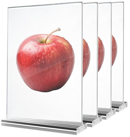Ausune A4 Size Acrylic Sign Holder ,4 Pack Double Sided Display Clear TableTop Plastic Sign Holder, for Wedding Reception, Menu, Party Decoration, Picture Frames，Restaurant, Office, Exhibition, Store