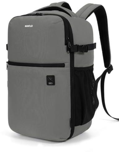 ECOHUB für Ryanair Handgepäck Rucksack 40x20x25, 20L Reiserucksack Handgepäck Flugzeug Unter Sitzplatz, Recycelten Travel Backpack mit 14 Zoll Computerfach, Rucksack für Herren Damen(Grau)