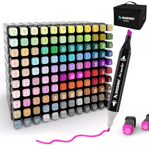 XIGENIC 120 Colors Alcohol Markers Set,Dual Tip Art Markers for Professional Drawing & Adult Coloring Books,Permanent Art Markers with Carrying bag,Drawing Markers for Sketch, Manga, Graffiti & More