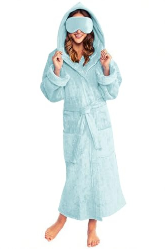 AEGJEGVD Peignoir en Peluche pour Femme – Robe de Chambre Moelleuse à Capuche pour Femmes – Robes de Chambre Confortables pour l'hiver – Pyjama de Nuit en Polaire – Chaud Hiver