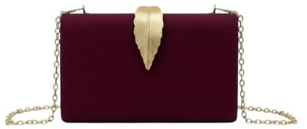 MODELISA - Bolso Clutch Cartera De Mano Hoja Cadena Hombro Fiesta Noche Boda Evento Novia Mujer (Rojo Oscuro)