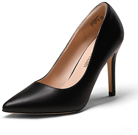 DREAM PAIRS Women's Closed Pointed Toe High Heels,Black/Pu,5