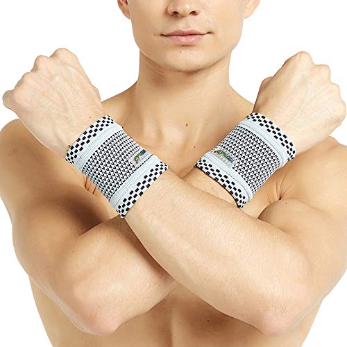 NEOtech Care Protège-poignet en fibre de bambou - Ultra léger, élastique et respirant - Compression moyenne - Bracelet pour tennis, golf, gym, sport (Gris, Taille S, 1 Paire)