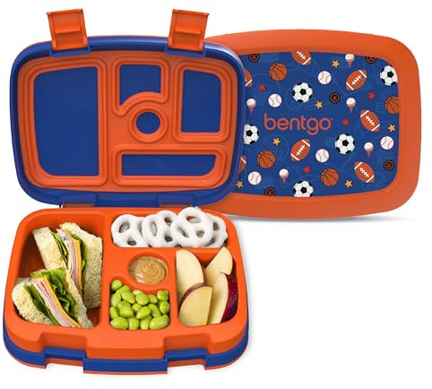 Bentgo Kids Prints Leak-Proof, 5-Compartment Bento-Style Kids Lunch Box - Ideal Portion Sizes for Ages 3-7, Durable, Drop-Proof, Dishwasher Safe, & PFAS & BPA-Free Materials (Sports)