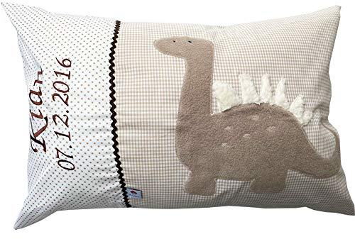 Glückspilz Namenskissen Babykissen I Dinosaurier I Beige (40 x 60)