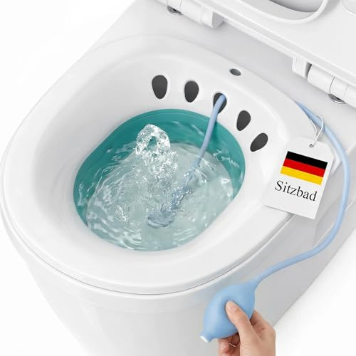 DEANIC Sitzbad für Toilette Faltbares Sitzbadewanne für Hämorrhoiden, Sitzbadewanne Erwachsene für Postpartale Betreuung und ältere Menschen, Aufhängbar Sitz Bath mit Handspülpumpe (Grün)