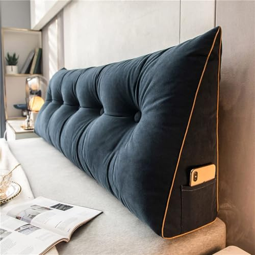 DMJLI-T Almohada de Lectura, Almohada Cuña Adulto para Cama Cabecero Respaldo Triangular con Funda Extraíble Cojines de Cuña Almohada de Apoyo Lumbar para La Espalda,150×50×20cm-BLU