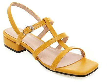 JIEEME Sandalias de mujer Peeptoe Hebilla Tacón bloque Tacón bajo con zapatos casuales de mujer de 2,5 cm más talla z2181, amarillo, 38 EU