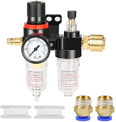 Drado 1/4 Filtro Agua para Aire Comprimido, Regulador de Aire Comprimido para Compresor, Separador de Agua Reductor de presión con Manómetro