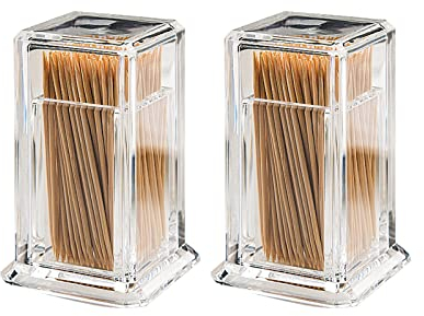 Toolzia 2 PCS Toothpick Holder, Acrylic Toothpick Boxes with Lid for Home, Party, and Restaurant Use - Transparent Square Toothpick Dispenser