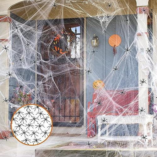 AHYDFSR Ragnatela Halloween, 400 g di Cotone Ragno + 80 Finti Ragni Decorazione di Halloween Spider Cotton Set, Ragnatele Estensibili, Decorazione da tavola per Feste Horror di Halloween