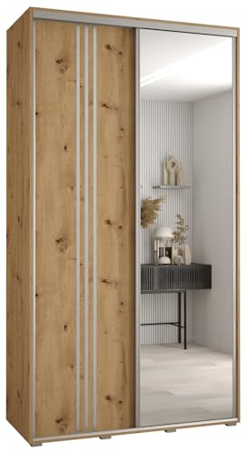MEBLE KRYSPOL Davos 7 130 Schlafzimmerschrank mit Zwei Schiebetüren - Moderner Aufbewahrungsschrank mit Spiegel, Kleiderstange und Regalen - 235,2x130x45 cm - Artisan Artisan Silber