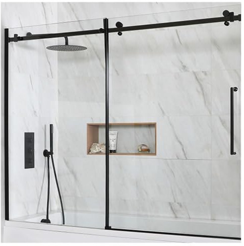 Milano Nero 1700mm Black Frameless Sliding Shower Bath Screen