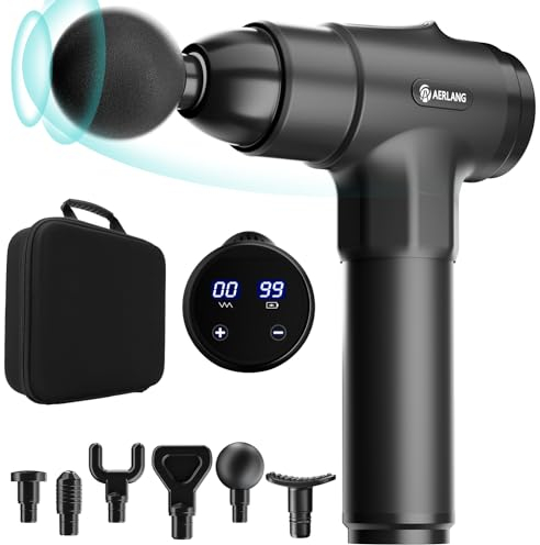 AERLANG Massagepistole für Muskelmassage (Schwarz) - Sechs Verstellbare Köpfe für Verschiedene Muskelgruppen - 20 Geschwindigkeitsoptionen