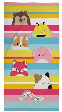 Squishmallows Official Kids Towel | Super Soft Feel, Stripes Design | Perfect The Home, Bath, Beach & Swimming Pool | One Size 70cm x 140cm