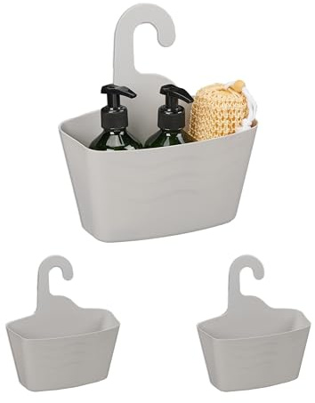 Relaxdays Duschkorb zum Hängen, 3er Set, ohne Bohren, Kunststoff, Duschablage Shampoo & Duschgel, Duschorganizer, grau