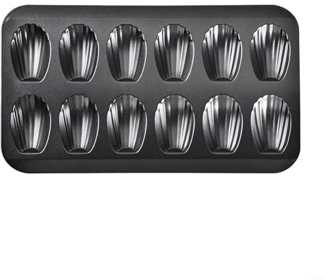 Nonstick Madeleine Pan, 12-Cavity Stainless Steel Madeleine Cookies Trays for Oven Baking, Warp Resistant Shell Shape Madeleine Cake Pan(Black)