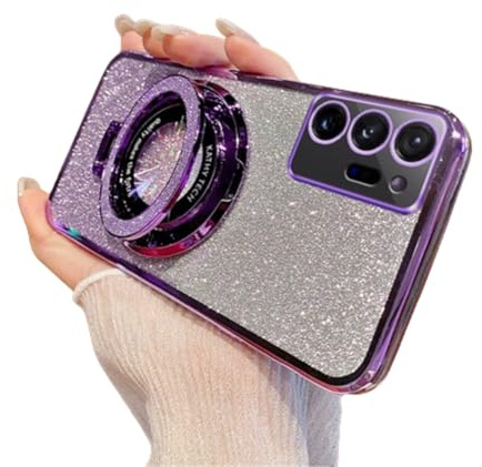 IMEIKONST Glitter Case for Samsung Galaxy Note 20 Ultra, Electroplate Flash Shell Ring Stand Function Camera Protector Shockproof Transparent TPU Cover for Samsung Note 20 Ultra. Purple DS1