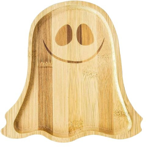 Halloween Pumpkin Plate Halloween Wooden Tray Ghost Serving Tray Desktop Decorative Platters Charcuterie Board for Food Fruits Snack Dessert Tableware Dinner Table Party Supplies Buffet (Ghost)