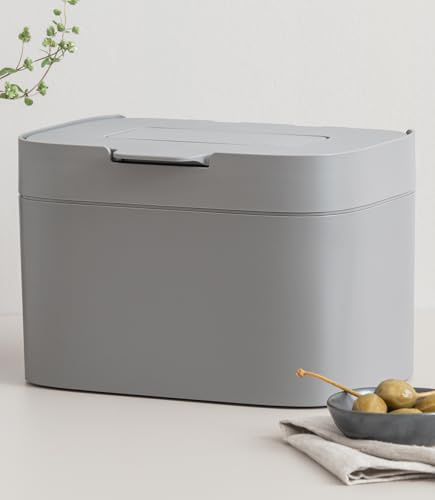 KAZAI. Bio-sophink 'Elin' | 4,5L komposthink med lock och kolfilter | Luktfri, diskmaskinssäker, med innerhink | Behållare för matavfall i köket | Stengrå