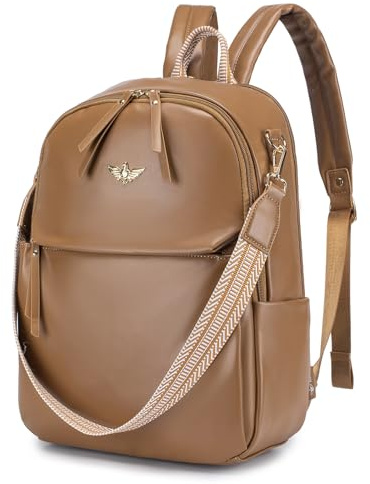 BAGZY Handbagage Ryggsäck 40x30x10 Lufthansa Damer Vattentät 14 Tums Laptop Ryggsäck Elegant Dagsryggsäck Väska 2 i 1 Ryggsäck Kvinna PU Läder Arbetsväska Affärsresor Skolryggsäck Brun
