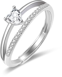 ALEXCRAFT Anillo Mujer Plata de Ley 925 Anillo Regulable Mujer Plata Anillo Corazón Plata Piedra Compromiso Parejas con Circonita Amistad Anti-Estrés