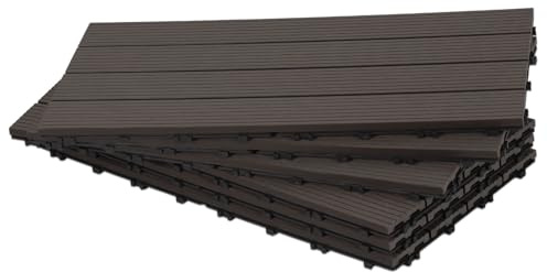 Fiqops 60 stycken WPC terrassplattor, 30 x 60 cm Wpc kakel, trädgårdsplattor med klicksystem, terrassbrädor balkongplattor klickplattor, terrassbrädor vattentäta, för 10 m² kaffe