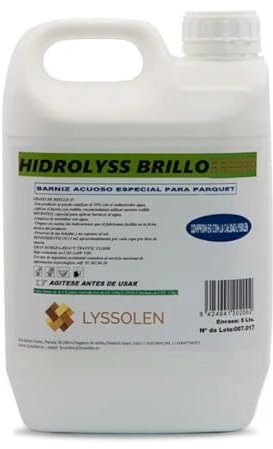 LYSSOLEN - Barniz al Agua para Parquet - Abrillantador y Reparador Madera Interior y Exterior - Protección Profesional para Suelos de Madera y Parquet - Incoloro, Acabado Madera Natural, 5 Litros