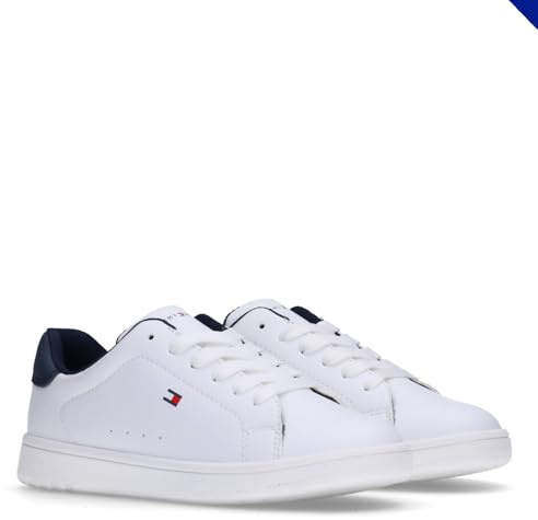 Tommy Hilfiger, Zapatilla de Deporte Plana, con Cordones, Jack, Blanco/BLU, 34