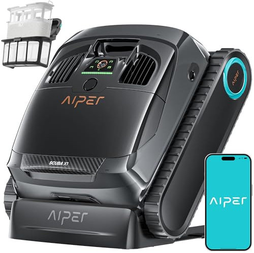 AIPER Scuba X1 Robot Piscine avec App, Aspirateur Piscine avec WavePath 3.0 et Navigation Intelligente, Système de Filtration Ultra-Fine, Nettoyage Ligne d’Eau, Idéal pour Les Piscines Enterrées