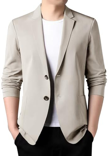 Generisch 2025 - Primavera Verano Hombres Chaqueta de verano ligera Casual Stretch Slim Fit Button Abrigos Deportivos Hombre Vestido a Cuadros, marrón, L